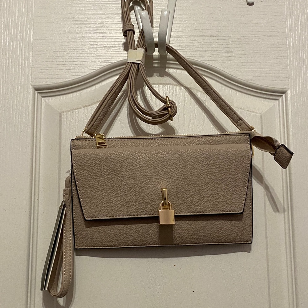 Isabelle Elegant Taupe Crossbody Bag 91/2” x 6”.